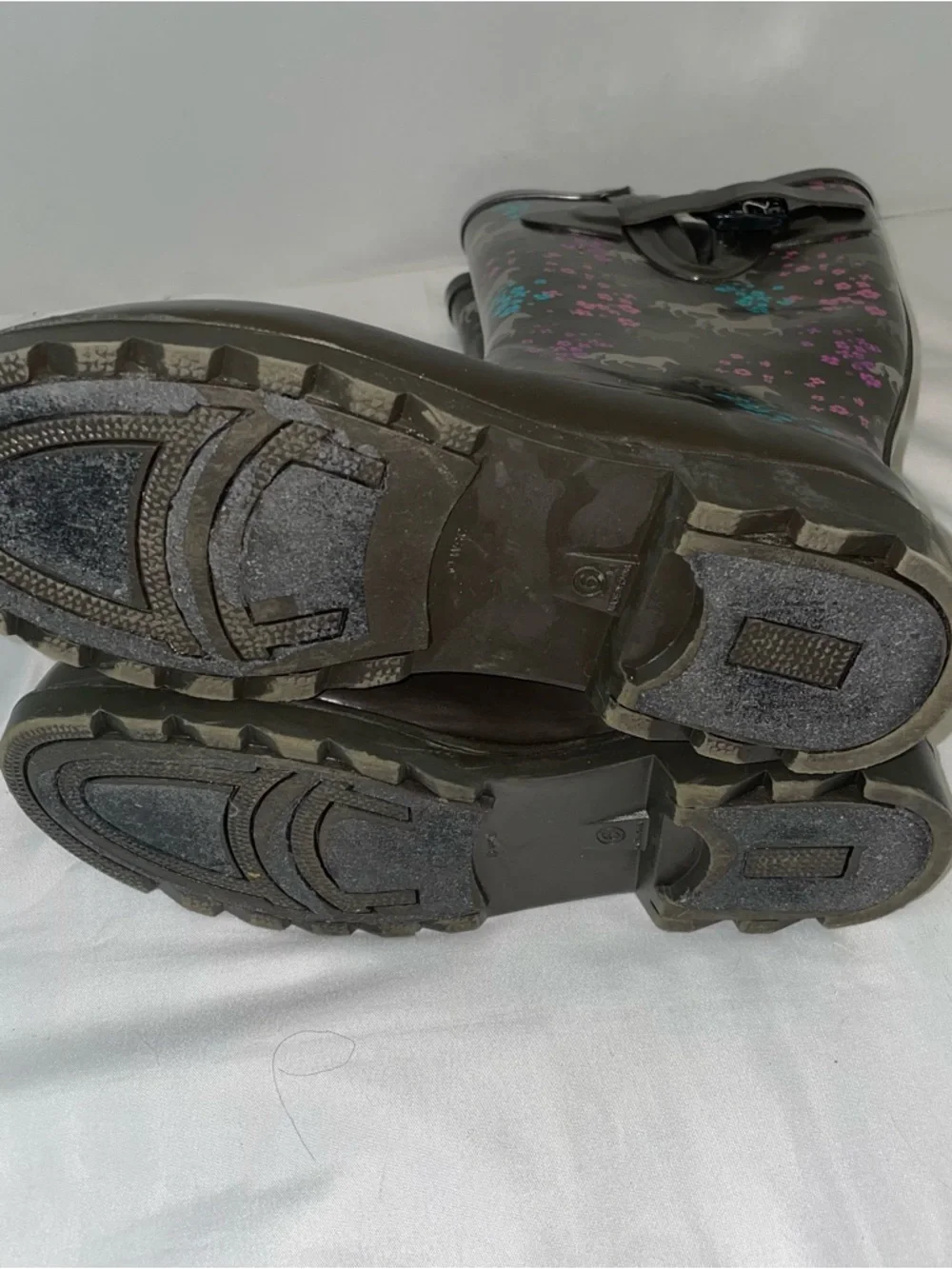Western Chief Black Floral Horse Rain Boots with Pink & Blue‎ Accents